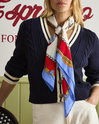 JOULES MIDDLETON SQUARE SCARF BLUE/NEUTRAL: Viscose Scarf with Heritage Print, Stylish Women's Accessories, Equiflair