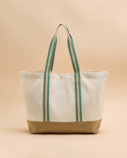 Joules Promenade Canvas Beach Bag - Neutral Tote with Striped Straps, Cotton, Summer Bag