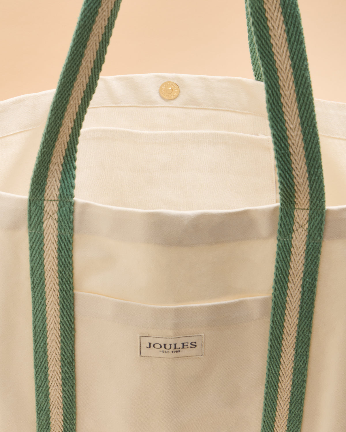 Joules Promenade Canvas Beach Bag - Neutral Color, Striped Straps, Front Pocket - Shop Now!