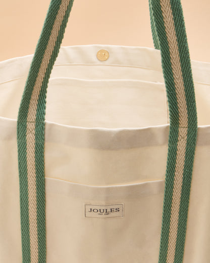 Joules Promenade Canvas Beach Bag - Neutral Color, Striped Straps, Front Pocket - Shop Now!