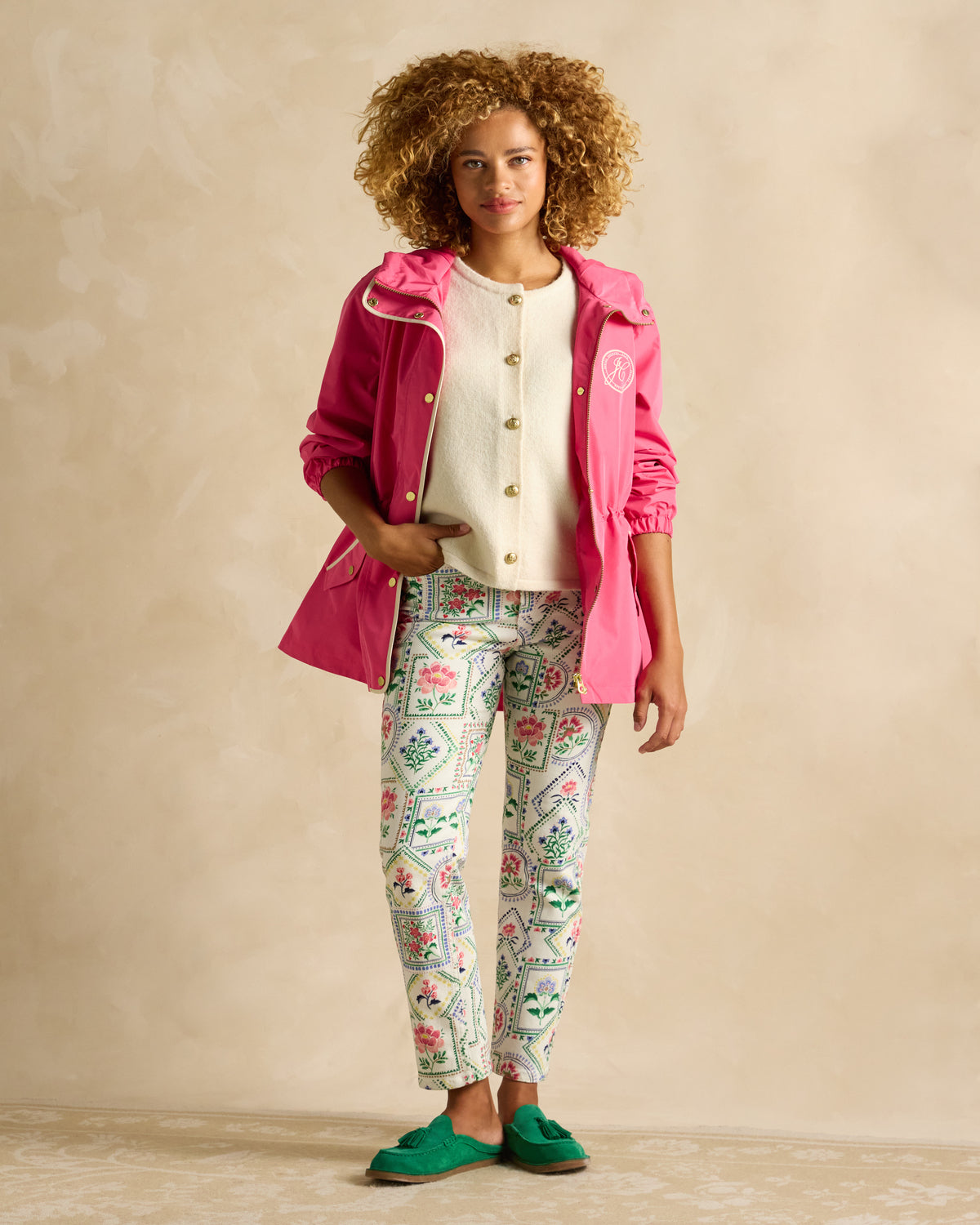 Joules Holt Packable Raincoat with Hood - Pink. Waterproof hooded pink raincoat for women.