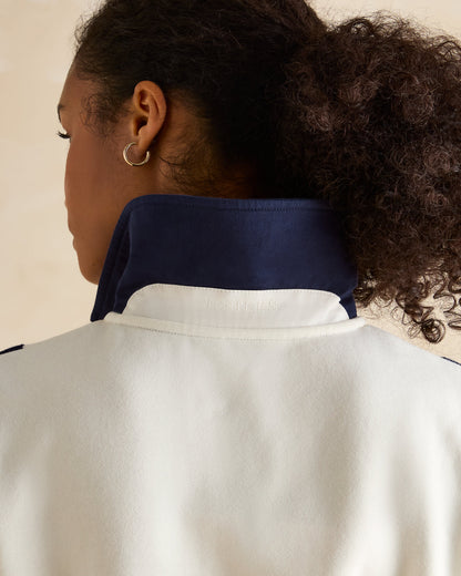 JOULES DAWLISH Cream Sweatshirt - Back View. Women's Quarter Zip with Striped Detail.