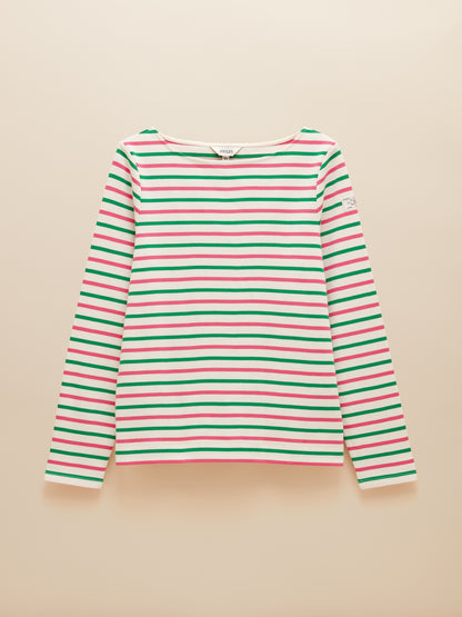 JOULES Harbour Top: Pink and Green Striped Long Sleeve Cotton Jersey Shirt by Equiflair