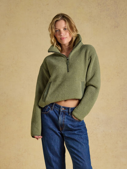 Women's Joules Olive Green Cropped Quarter Zip Fleece