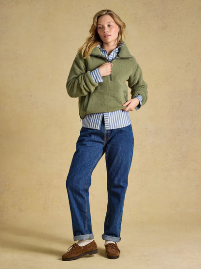 Women's Joules Olive Green Cropped Quarter Zip Fleece