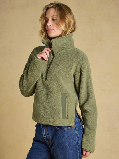 Women's Joules Olive Green Cropped Quarter Zip Fleece