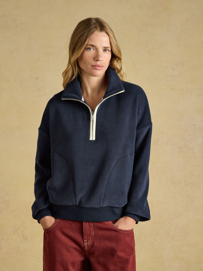 Joules Women's Navy Cozy Quarter Zip Funnel Neck Fleece Pullover