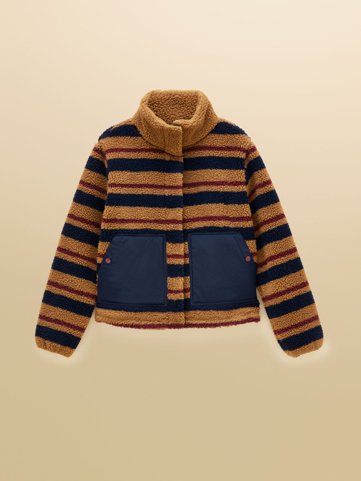 Women's Joules Tan Brown Stripe Lottie Zip Through Borg Fleece