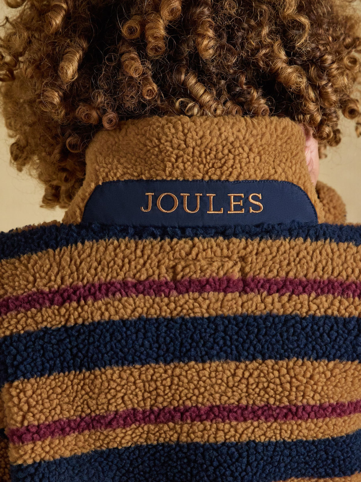 Women's Joules Tan Brown Stripe Lottie Zip Through Borg Fleece