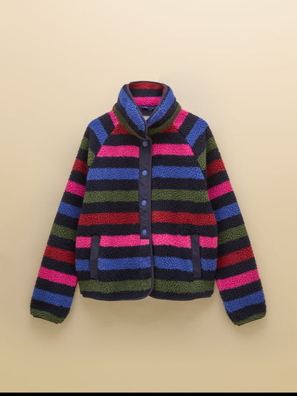 Joules Women's Navy Stripe Borg Fleece Jacket | Recycled Polyester | Warm & Casual