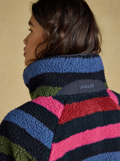 Joules Women's Navy Stripe Borg Fleece Jacket: Cozy, warm, and stylish fleece perfect for casual wear and outdoor adventures.
