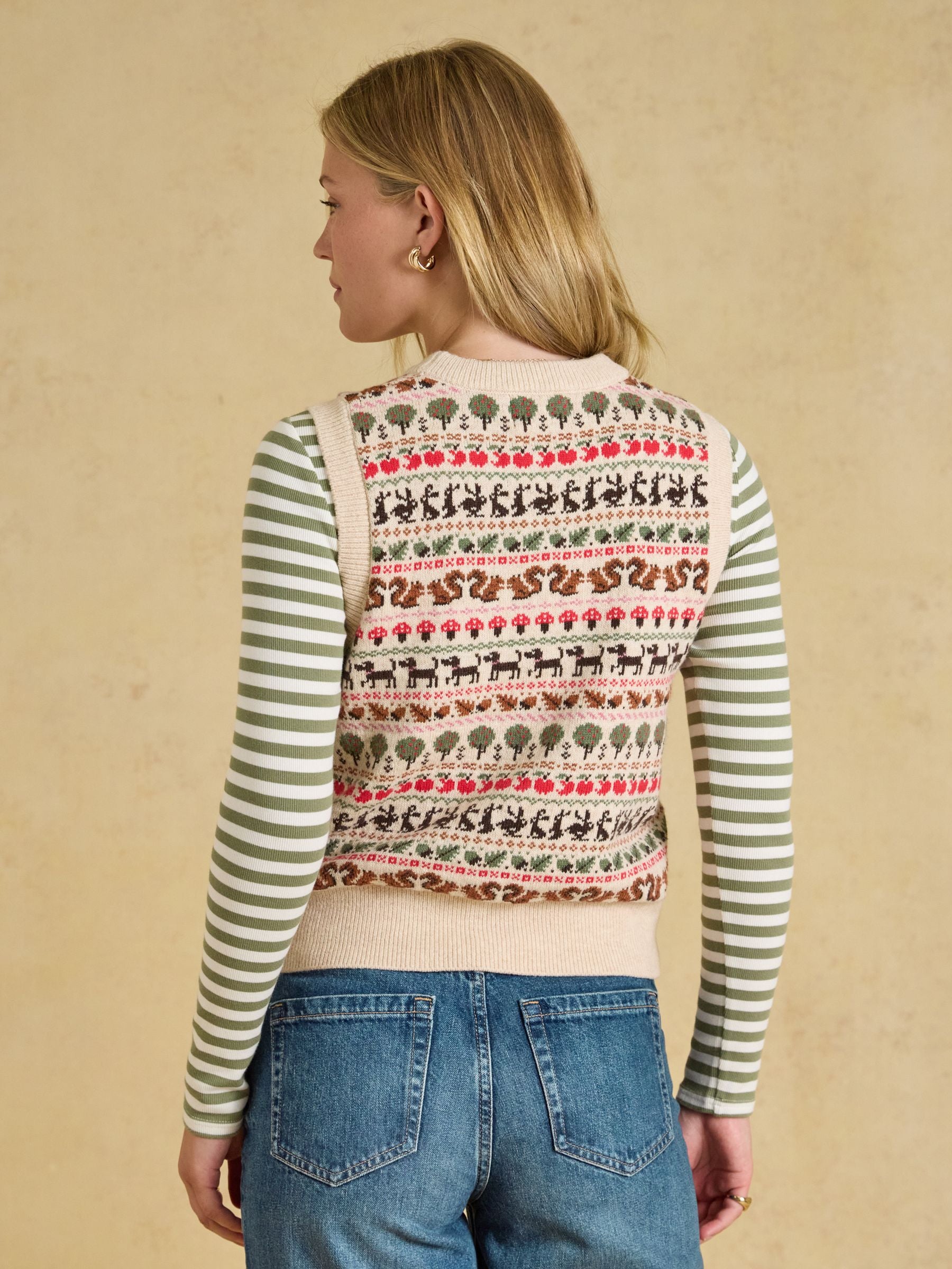 Joules Women's Oatmeal Orchard Pattern Knitted Vest