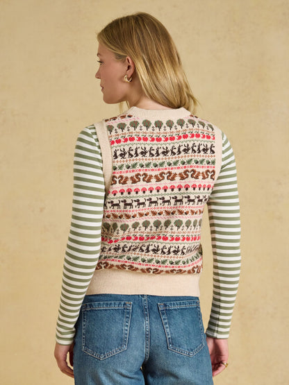Joules Women's Oatmeal Orchard Pattern Knitted Vest