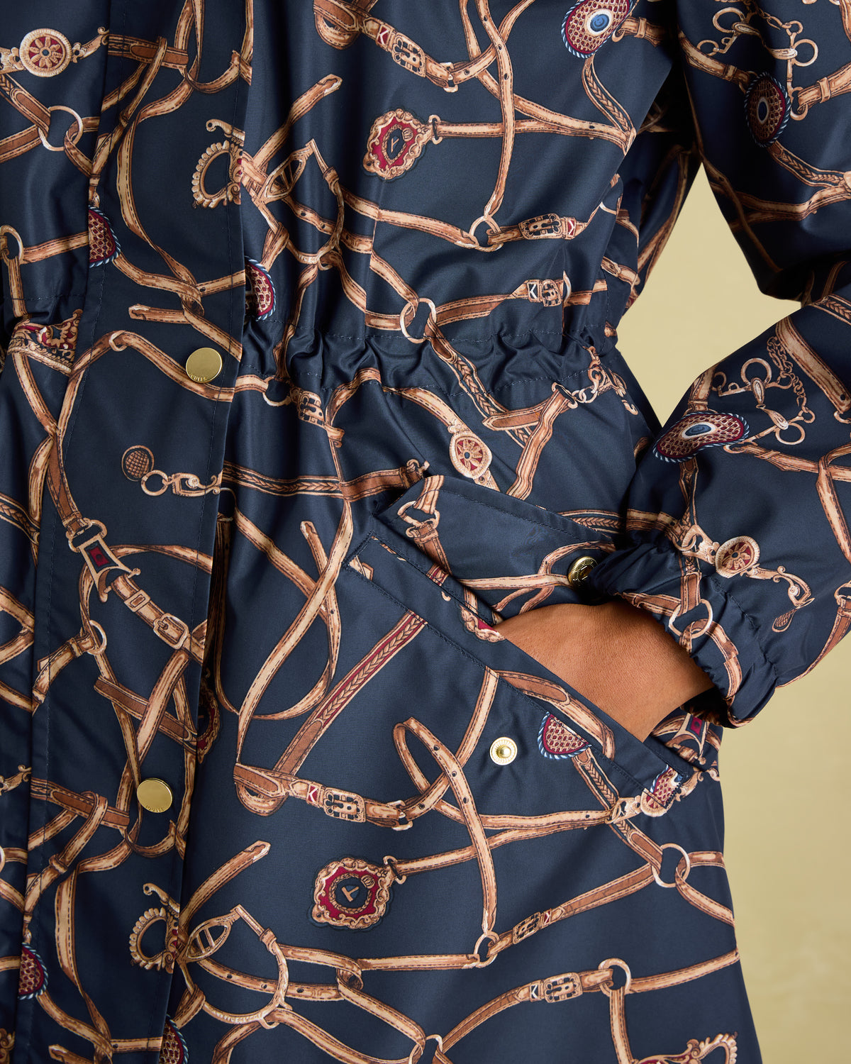 JOULES HOLKHAM Navy Blue Waterproof Packable Raincoat - Stylish Patterned Women's Rain Jacket from Equiflair