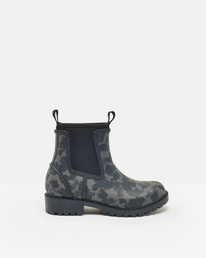 JOULES Oakfield Black Animal Print Short Wellies - Neoprene Lined Women's Rain Boots