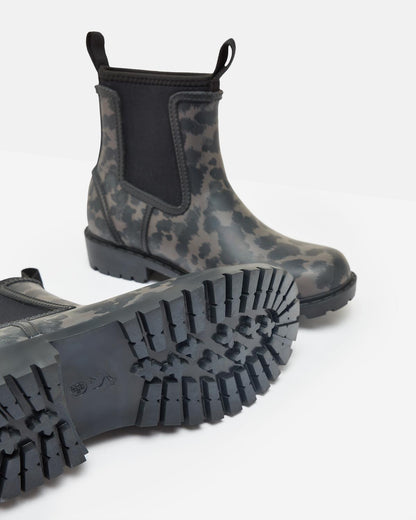 JOULES Oakfield Black Animal Print Short Wellies - Neoprene Lined Women's Boots