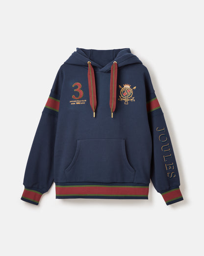 JOULES NEWHAM Navy Blue Embellished Hoodie - Polo Club Style, Embroidery, Drawstring Hood