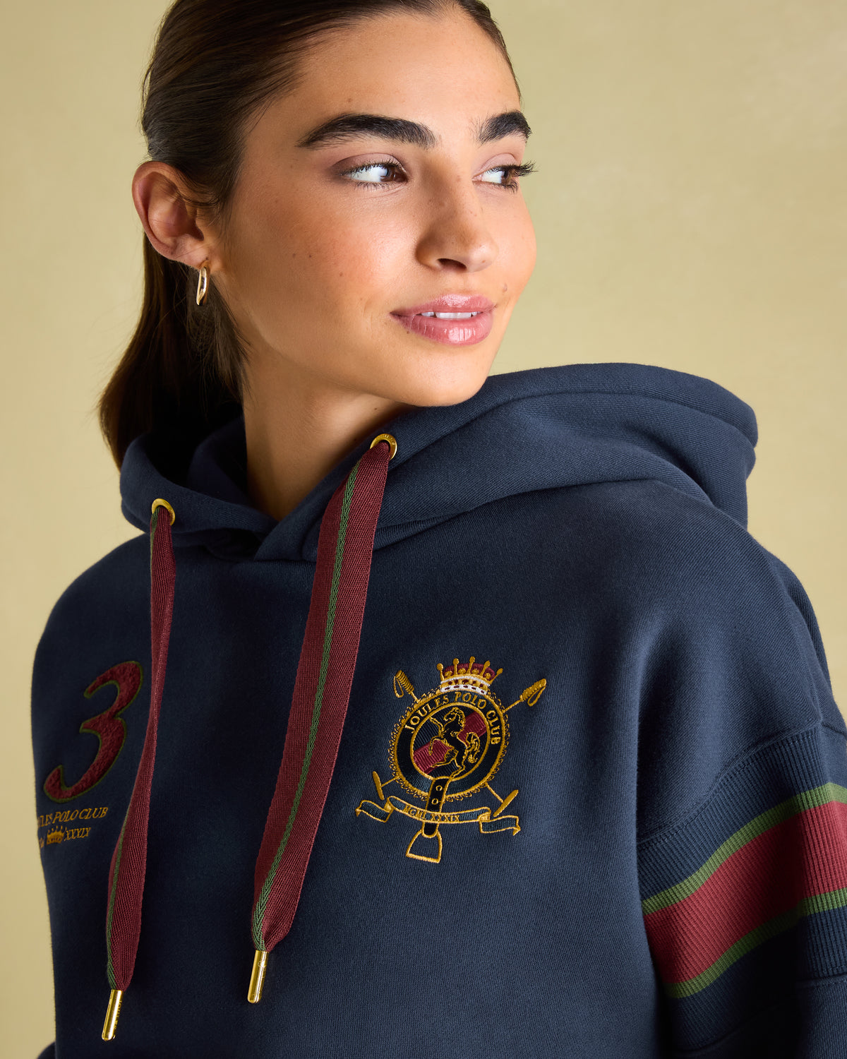 Joules Newham Navy Blue Embroidered Hoodie | Women's Sweatshirt with Drawstring Hood and Kangaroo Pocket by Equiflair