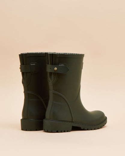 Joules Green Wellies: Wistow Mid Calf Adjustable Waterproof Boots for Women.