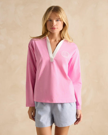 JOULES Tallie Pink Long Sleeve Top & Striped Shorts - Equiflair