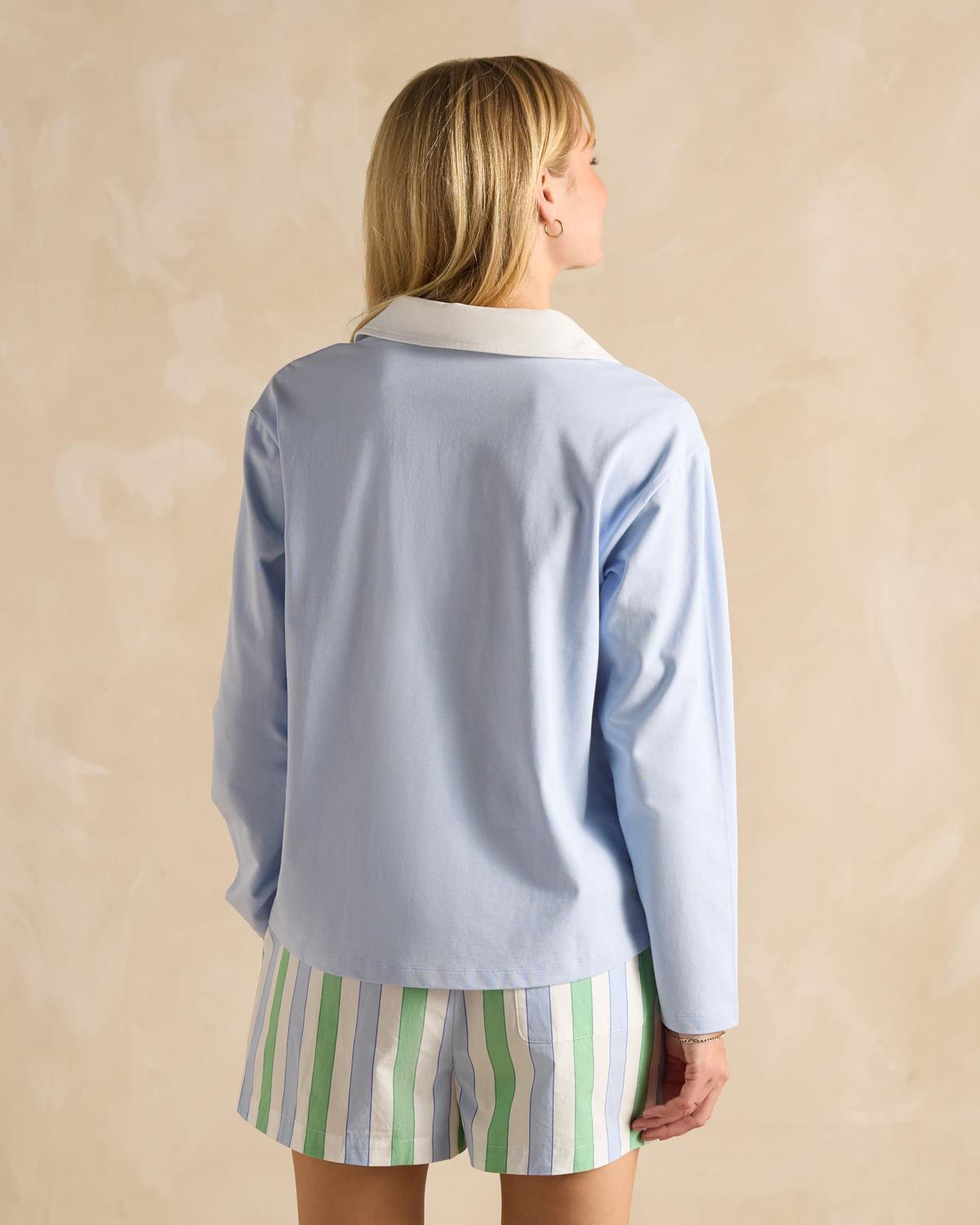 Joules Tallie Blue Top with White Collar & Striped Shorts | Equiflair Women's Fashion