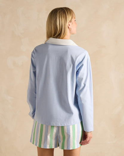 Joules Tallie Blue Top with White Collar & Striped Shorts | Equiflair Women's Fashion