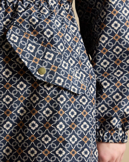 Joules Holkham Navy Waterproof Packable Raincoat - Detailed View of Fabric, Pocket, and Design