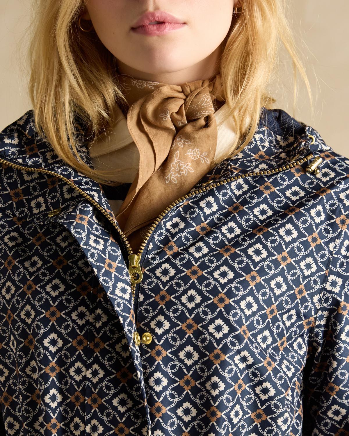 JOULES HOLKHAM Navy Waterproof Packable Raincoat: Women's Recycled Polyester Jacket