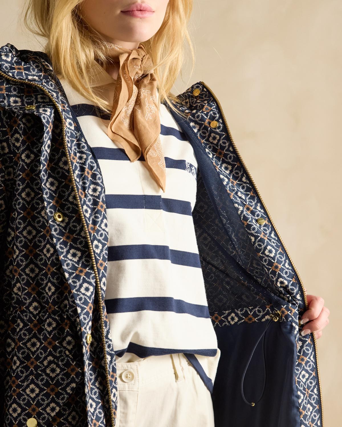 JOULES Holkham Navy Waterproof Packable Raincoat: Stylish and functional women's raincoat from Equiflair.