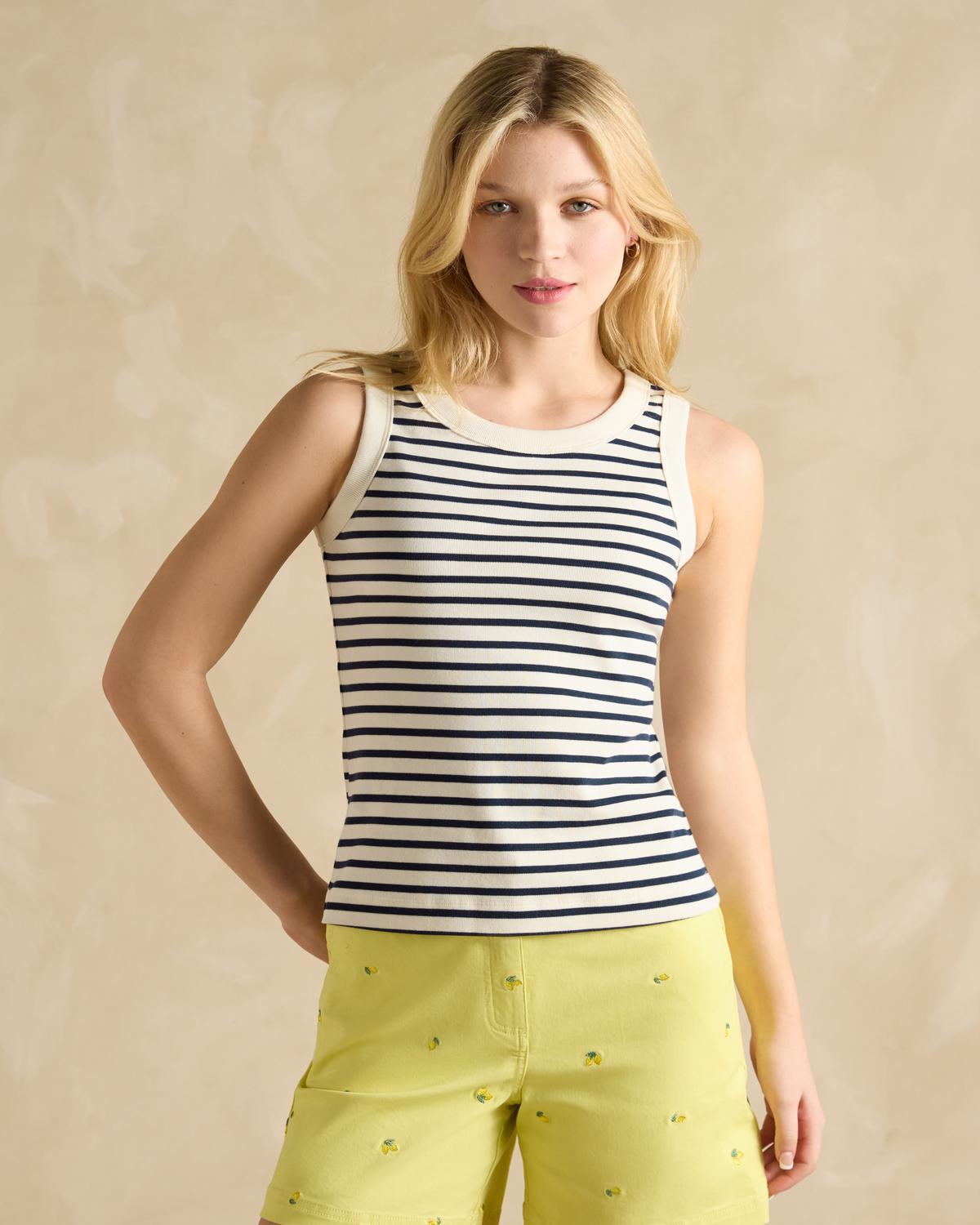 JOULES HARBOUR CREME NAVY Striped Vest - Women's Sleeveless Cotton Top, Summer Style Fashion