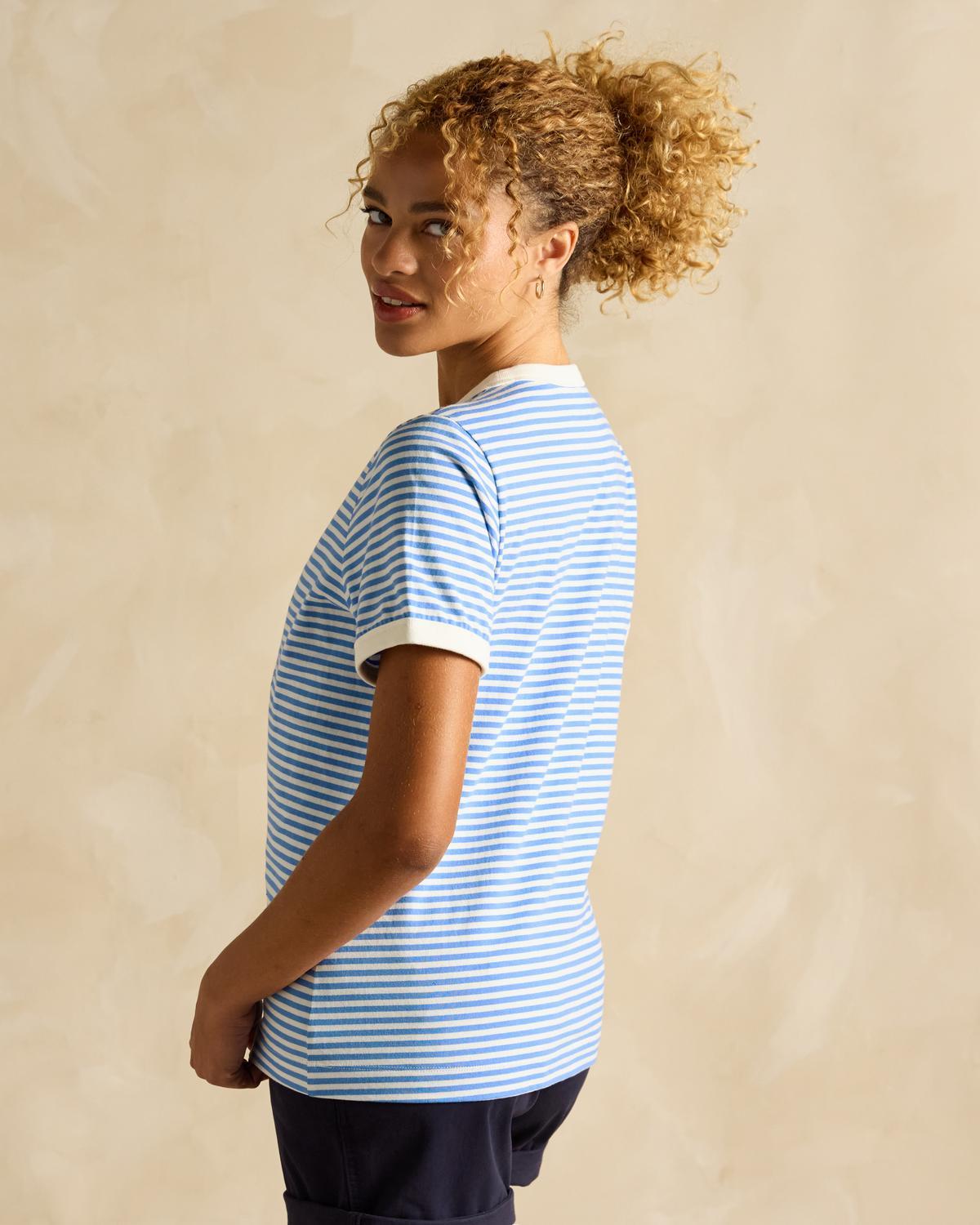 Joules Kitsford Logo Top - Blue Stripe T-Shirt for Women. Casual Style.