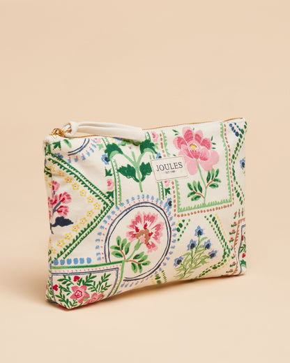 JOULES Carrywell Floral Pouch: Stylish Cotton Zip Pouch with Water-Resistant Lining