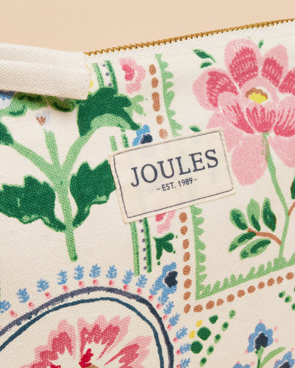 JOULES Carrywell Zip Pouch - Mosaic Floral Cotton Clutch Bag, Floral pattern.
