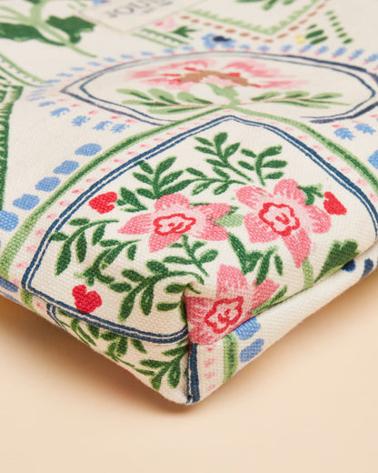 Joules Carrywell Zip Pouch - Mosaic Floral Pattern, stylish clutch bag, water resistant lining.