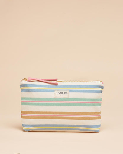 JOULES Carrywell Striped Pouch - Stylish Multi-Stripe Cotton Cosmetic Bag with Water-Resistant Lining