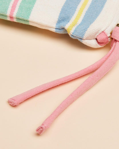 Joules Carrywell Striped Zip Pouch: Multi-Colored Cotton Clutch with Pink Drawstrings