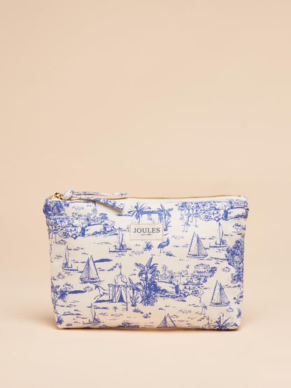 JOULES Carrywell Zip Pouch - Blue Toile Cosmetic Bag, Floral Pattern