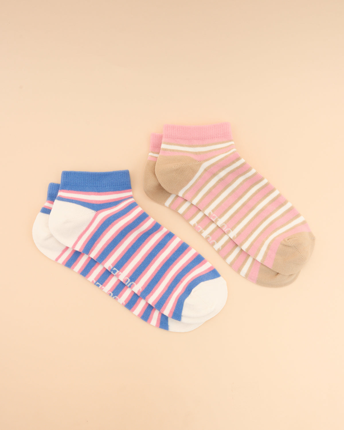 Joules Rilla Striped Trainer Socks - Blue & Pink, Cotton Blend, Equiflair