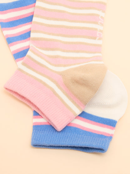 Joules Rilla Blue & Pink Striped Trainer Socks (Pack of 2) - Soft Cotton Blend