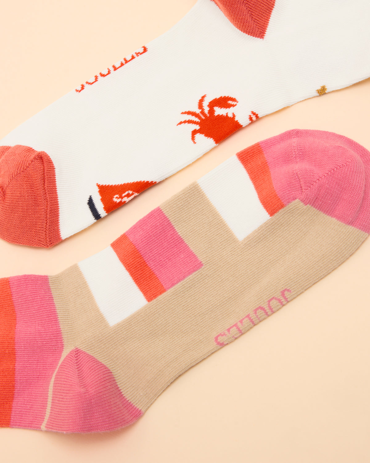 JOULES Socks: Striped & Crab Pattern Cotton Socks, Women's Fashion, Comfortable Style, Gift Idea.