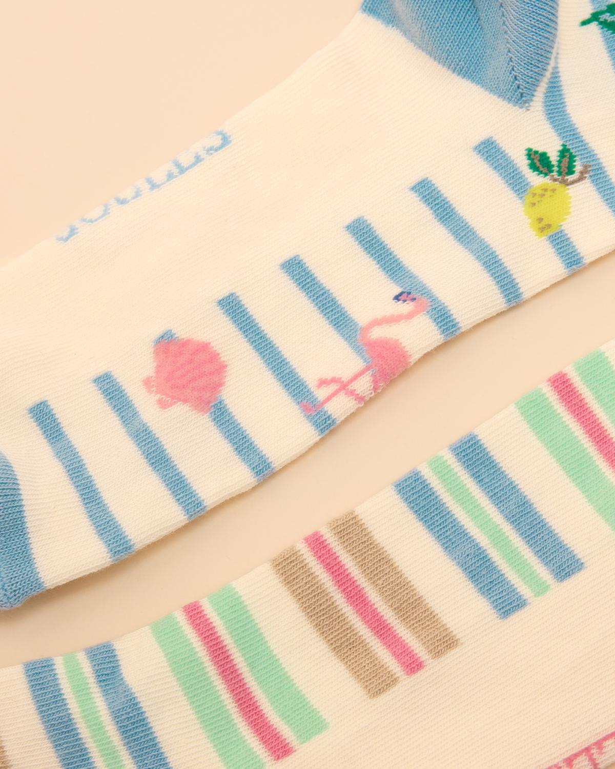 Joules Summer Socks 2-Pack - Fun designs including pineapples, flamingos, stripes on cotton blend socks from Equiflair.