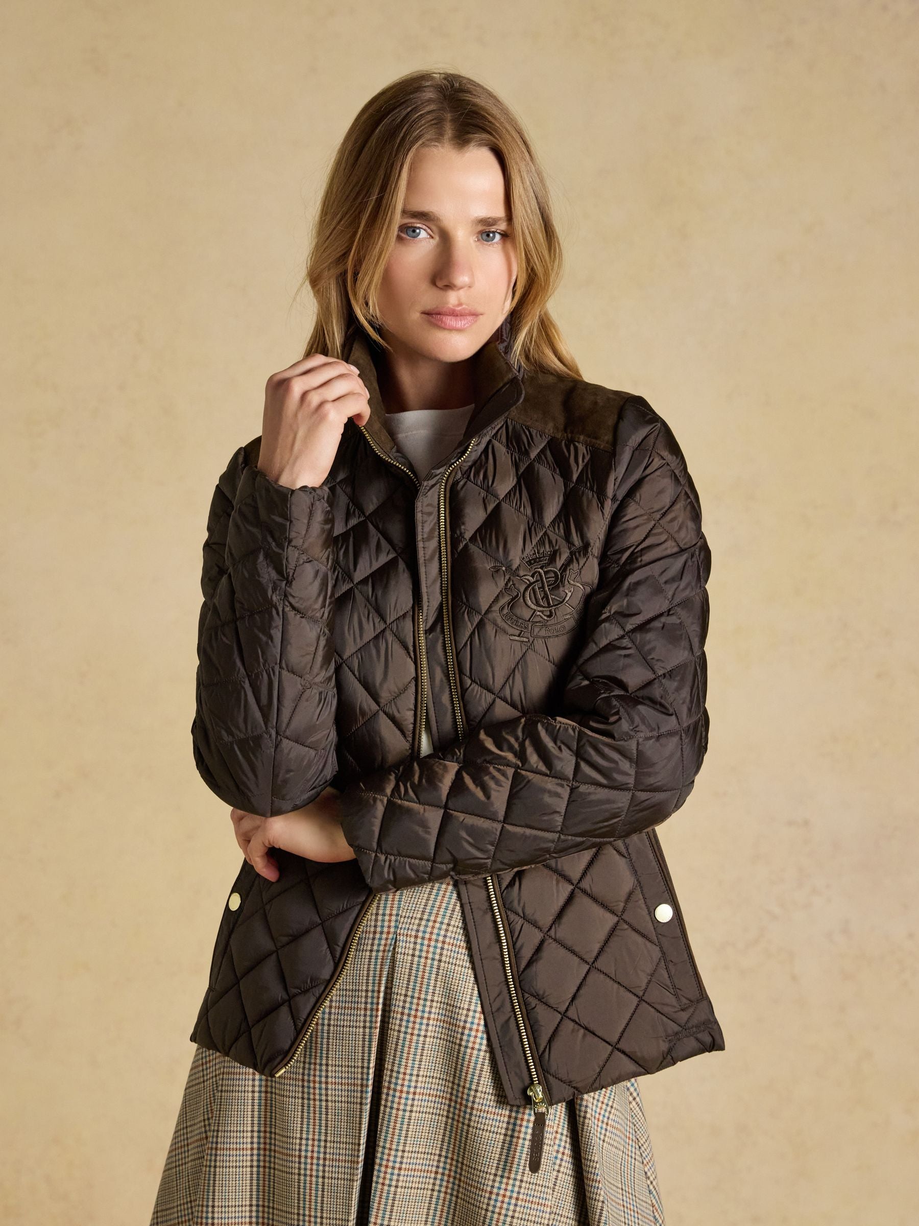 Brown Joules women's Braemar Luxe diamond quilted showerproof country coat