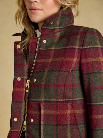 Women's Joules Red Check Classic Fieldcoat
