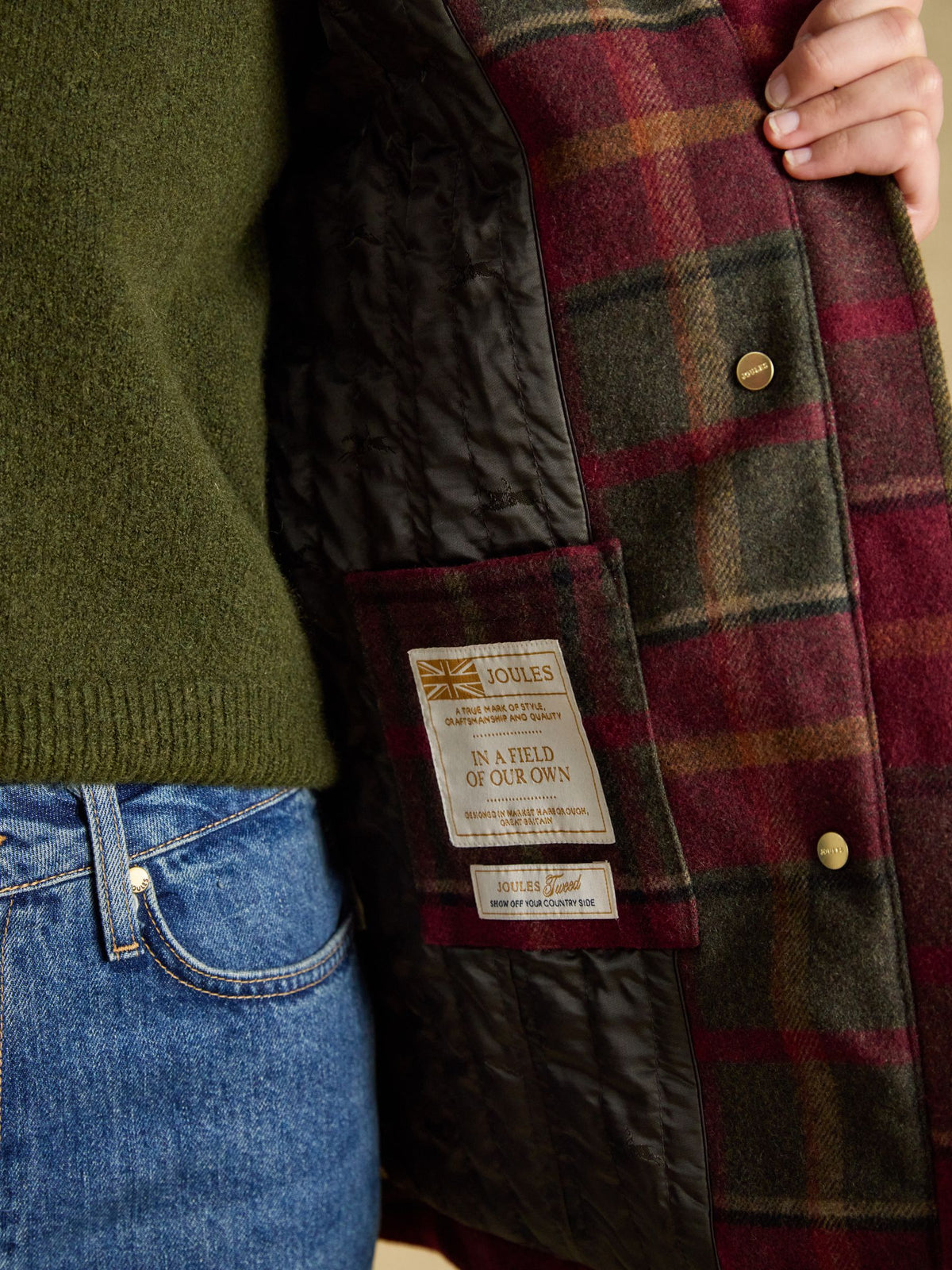 Joules Women's Red Check Tweed Field Coat - Heritage Country Style