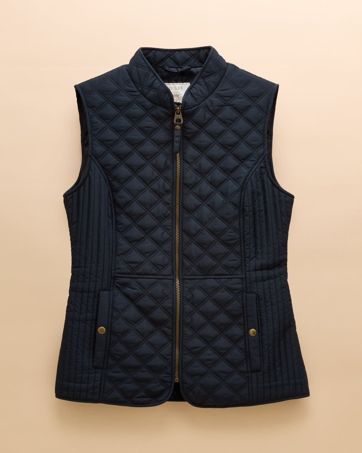 JOULES MINX Navy Quilted Gilet - Showerproof Vest with Diamond Pattern, Zipper, and Pockets. Buy online at Equiflair.