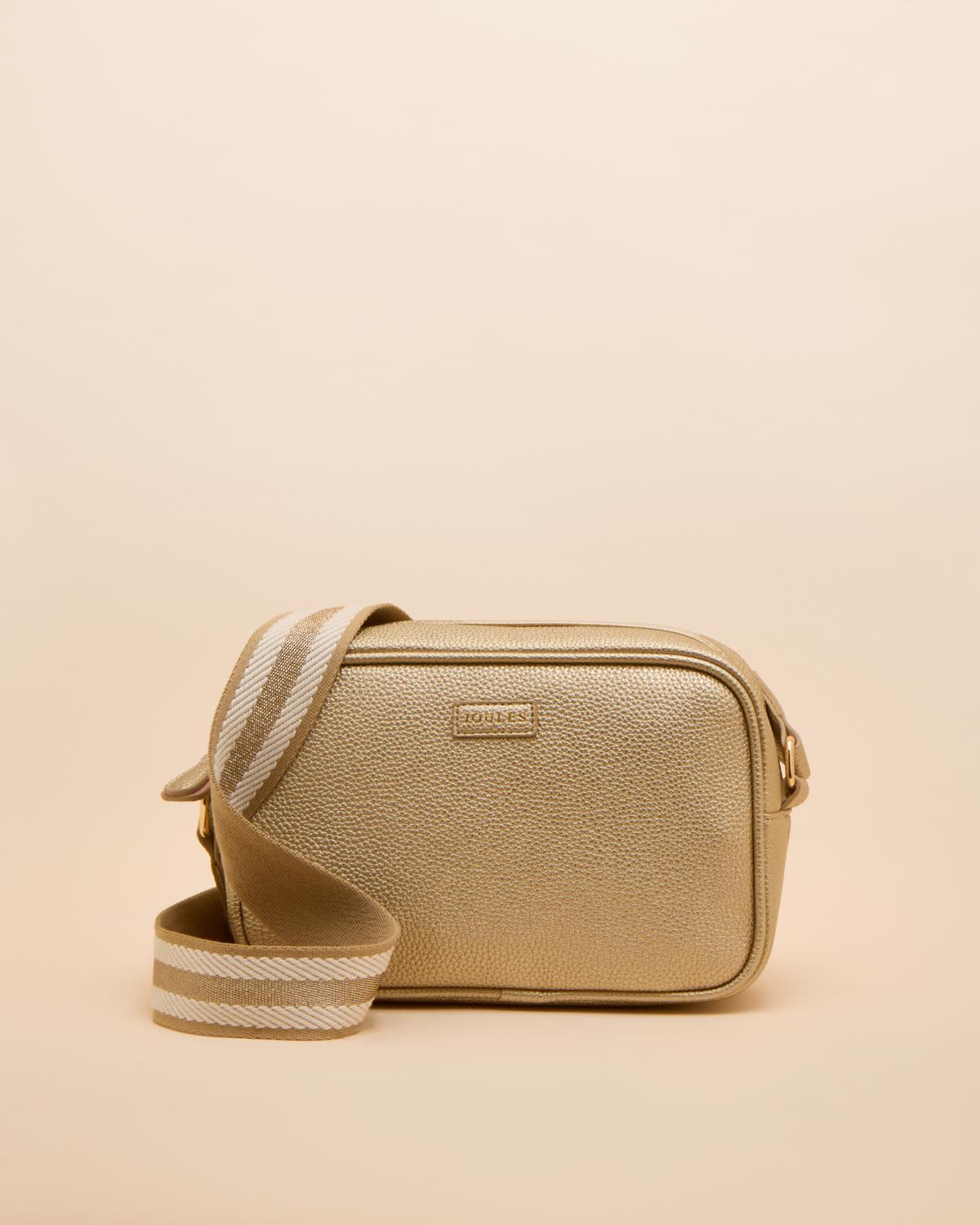 JOULES Gold Cross Body Bag with Striped Strap - Stylish & Functional
