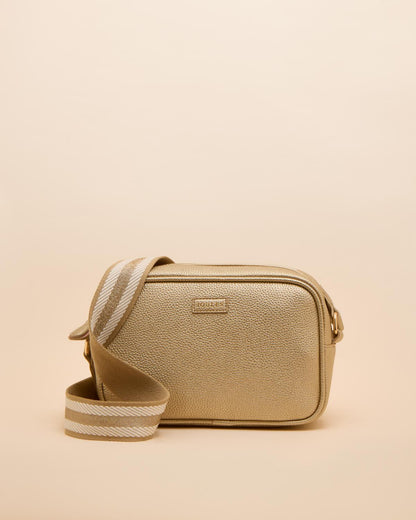 JOULES Gold Cross Body Bag with Striped Strap - Stylish & Functional