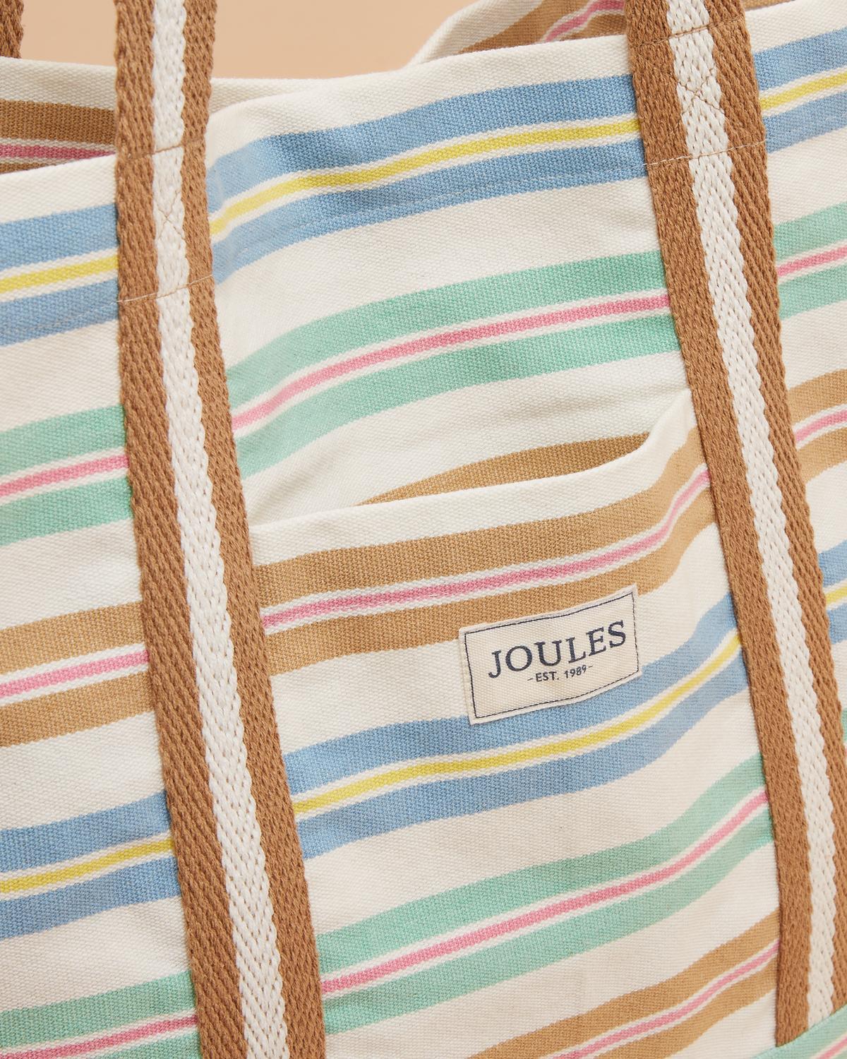 Joules Promenade Canvas Beach Bag - Multi Stripe Tote for Summer Essentials