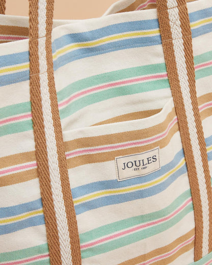 Joules Promenade Canvas Beach Bag - Multi Stripe Tote for Summer Essentials