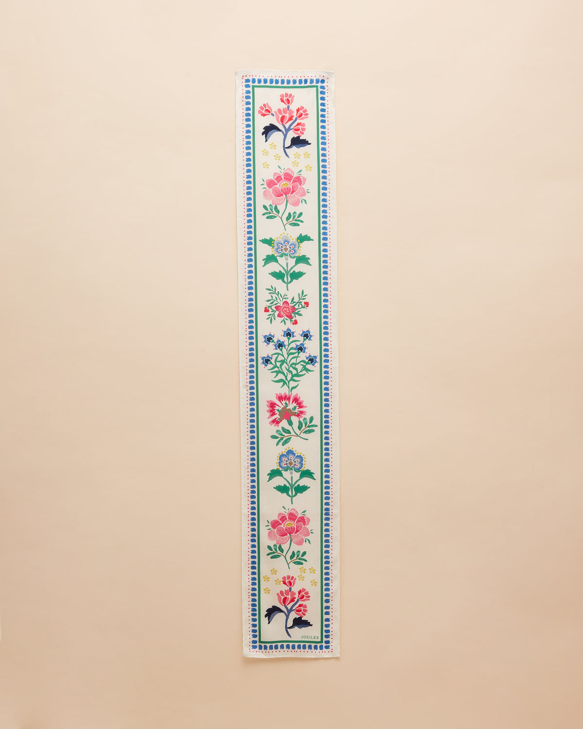 JOULES Scarf: Highgrove Skinny Floral Silk Scarf, Mosaic Floral print, long floral scarf